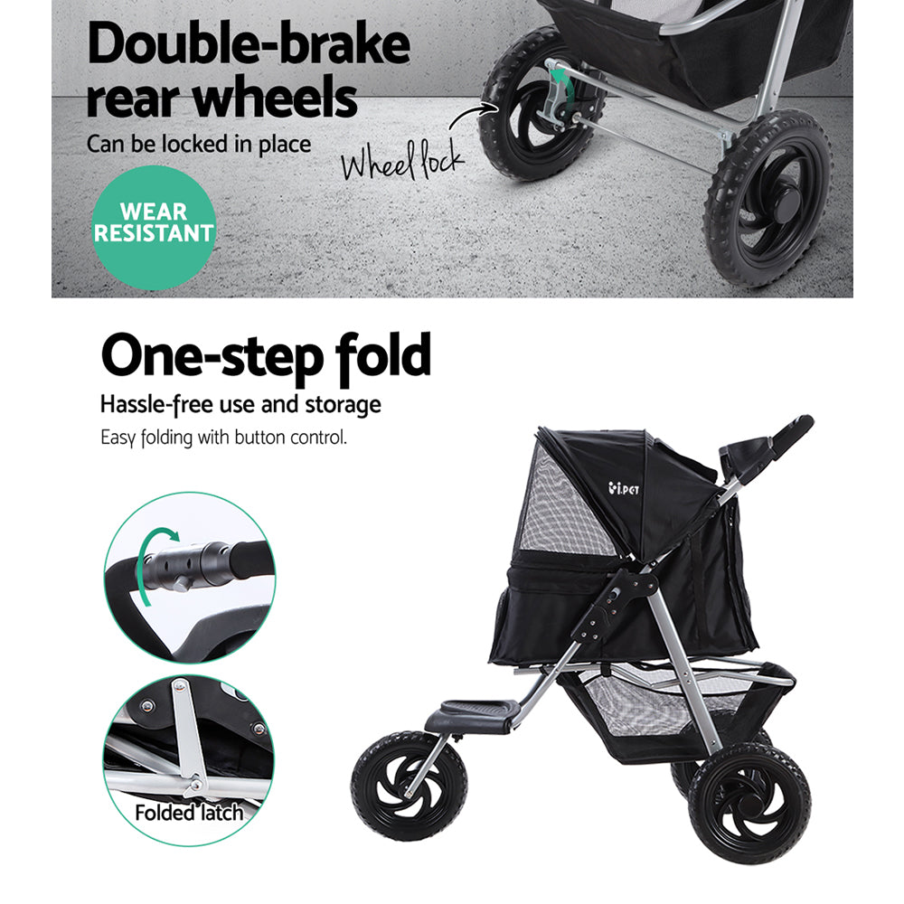 NNEDSZ Pet Stroller Dog Carrier Foldable Pram Large Black-4