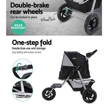 NNEDSZ Pet Stroller Dog Carrier Foldable Pram Large Black-4